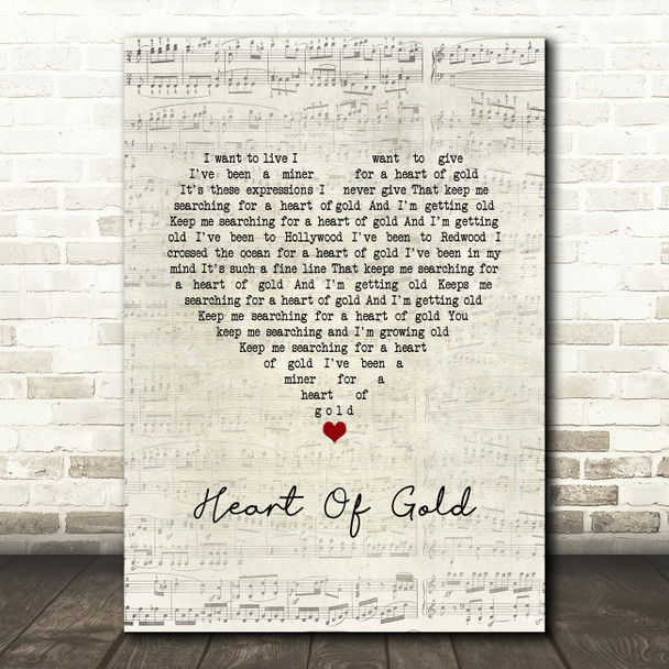 Neil Young Heart Of Gold Script Heart Song Lyric Music Art Print