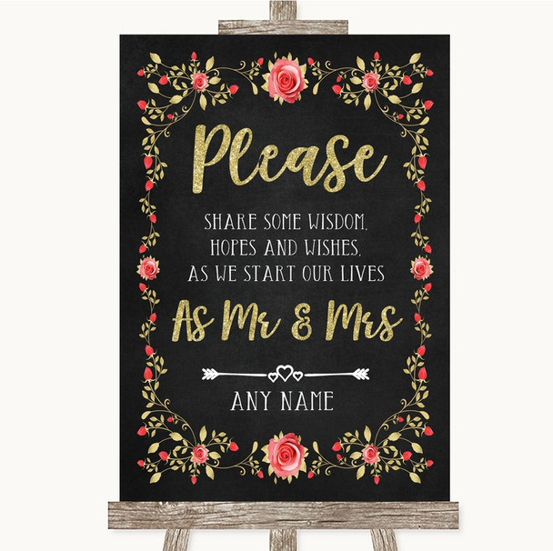 Chalk Style Blush Pink Rose & Gold Share Your Wishes Personalized Wedding Sign