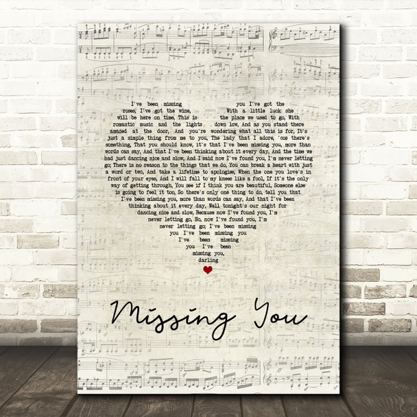 Chris De Burgh Missing You Script Heart Song Lyric Music Art Print