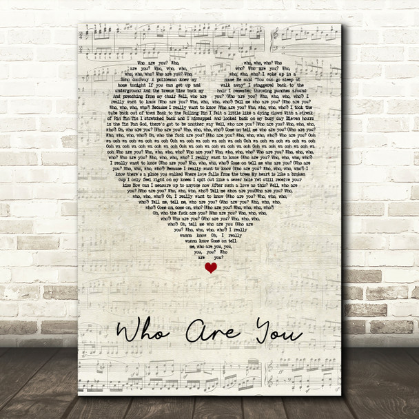The Who Who Are You Script Heart Song Lyric Music Art Print
