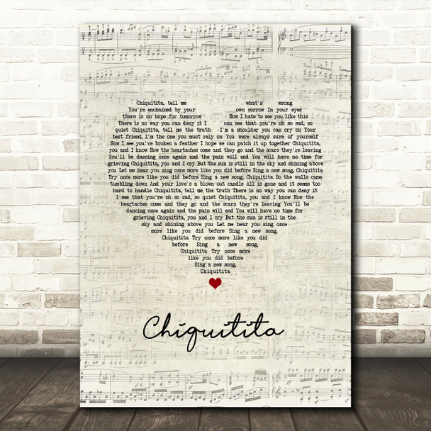 ABBA Chiquitita Script Heart Song Lyric Music Art Print