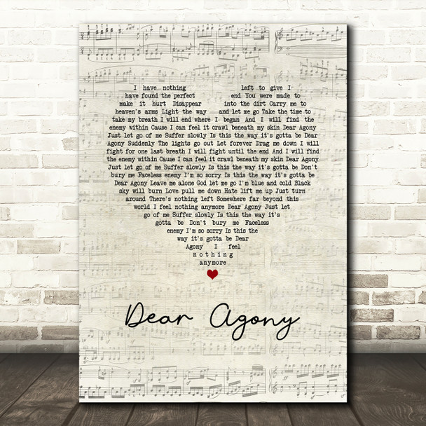 Breaking Benjamin Dear Agony Script Heart Song Lyric Music Art Print