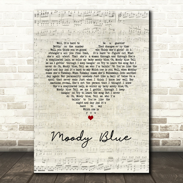 Elvis Presley Moody Blue Script Heart Song Lyric Music Art Print