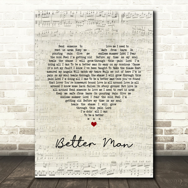 Robbie Williams Better Man Script Heart Song Lyric Music Art Print