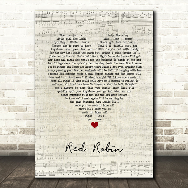 Clark Richard Red Robin Script Heart Song Lyric Music Art Print