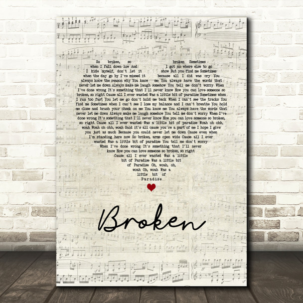 Jess Glynne Broken Script Heart Song Lyric Music Art Print