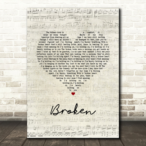 Trisha Yearwood Broken Script Heart Song Lyric Music Art Print