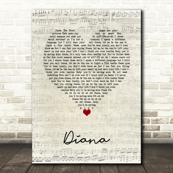 One Direction Diana Script Heart Song Lyric Music Art Print