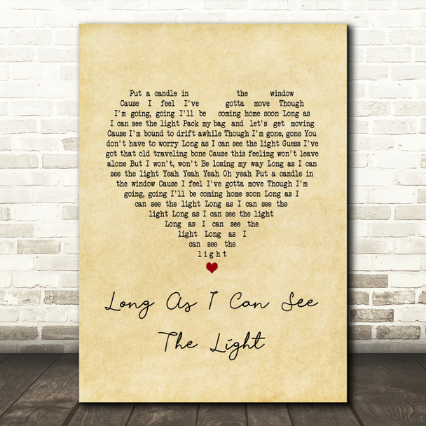 Creedence Clearwater Revival Long As I Can See The Light Vintage Heart Song Lyric Music Art Print