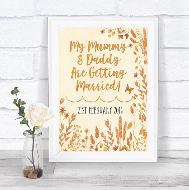 Autumn Leaves Mummy Daddy Getting Married Personalized Wedding Sign