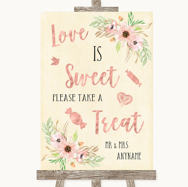 Blush Peach Floral Love Is Sweet Take A Treat Candy Buffet Wedding Sign
