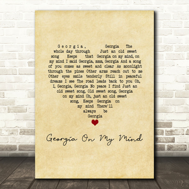Michael Buble Georgia On My Mind Vintage Heart Song Lyric Music Art Print
