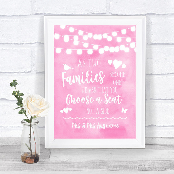 Baby Pink Watercolour Lights As Families Become One Seating Plan Wedding Sign