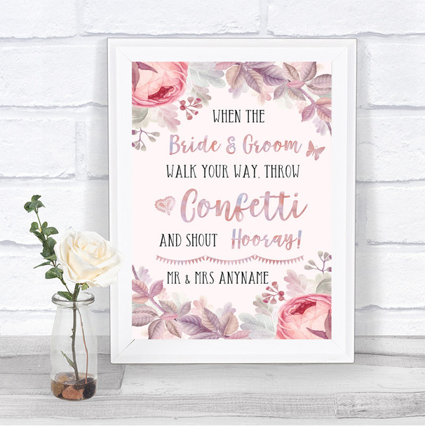 Blush Rose Gold & Lilac Confetti Personalized Wedding Sign