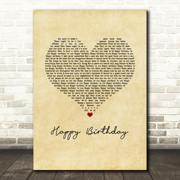 Stevie Wonder Happy Birthday Vintage Heart Song Lyric Music Art Print