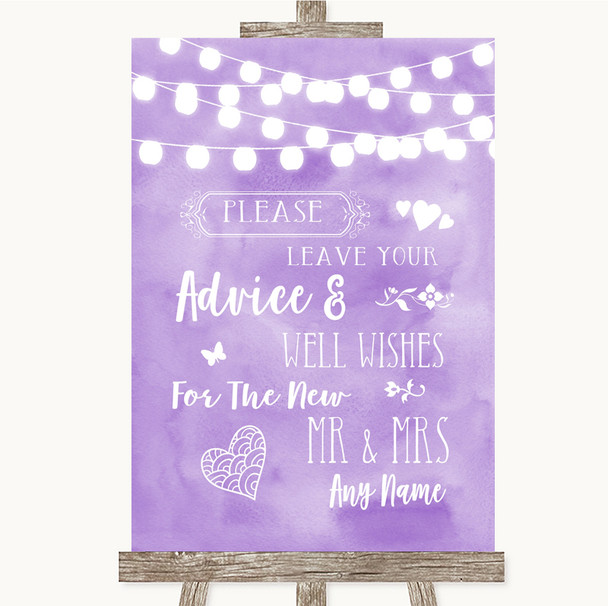 Lilac Watercolour Lights Guestbook Advice & Wishes Mr & Mrs Wedding Sign