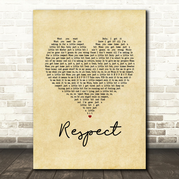 Aretha Franklin Respect Vintage Heart Song Lyric Music Art Print