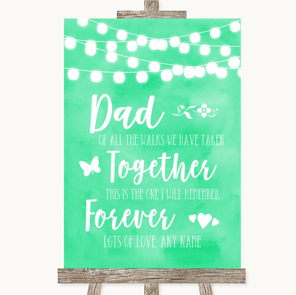 Mint Green Watercolour Lights Dad Walk Down The Aisle Personalized Wedding Sign