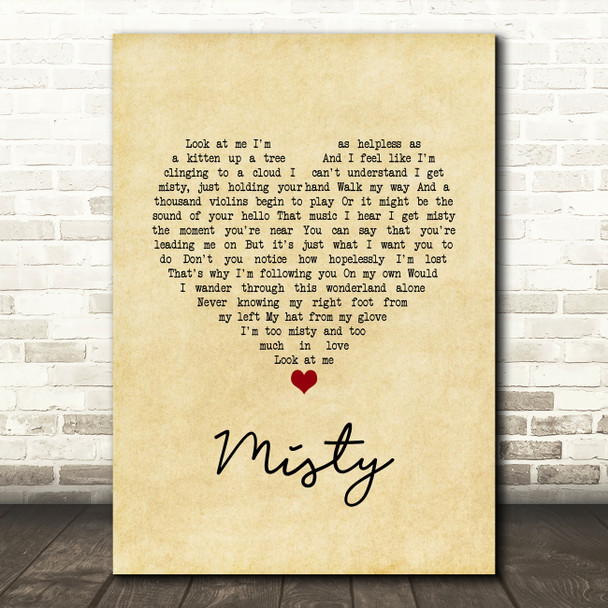 Johnny Mathis Misty Vintage Heart Song Lyric Music Art Print