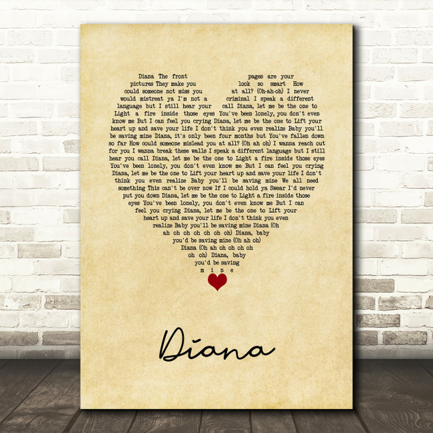 One Direction Diana Vintage Heart Song Lyric Music Art Print