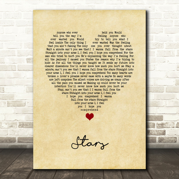 Simply Red Stars Vintage Heart Song Lyric Music Art Print