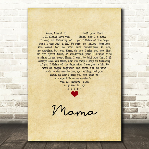 David Whitfield Mama Vintage Heart Song Lyric Music Art Print