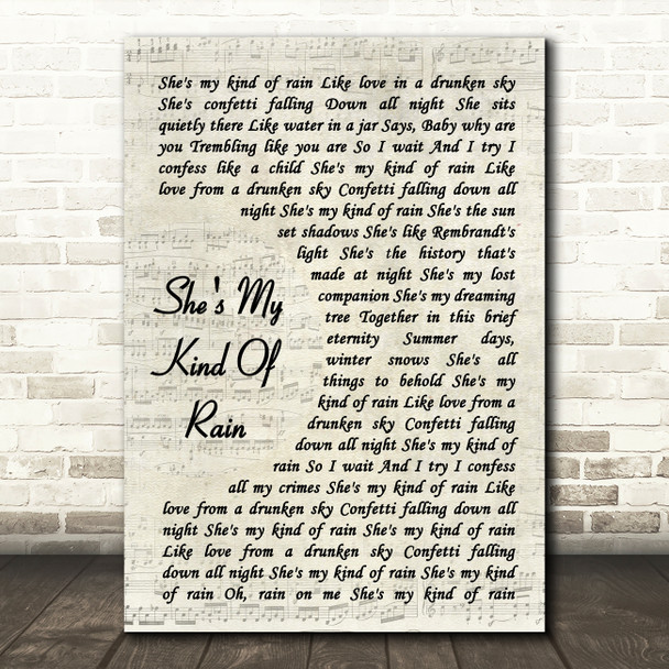 Tim McGraw She's My Kind Of Rain Vintage Script Song Lyric Music Art Print