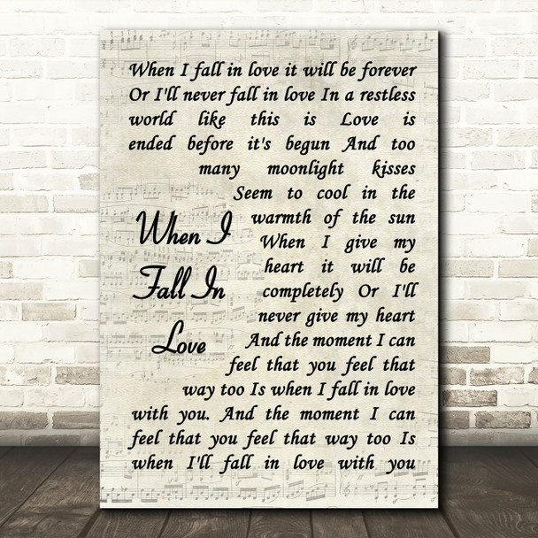 Nat King Cole When I Fall In Love Vintage Script Song Lyric Music Art Print