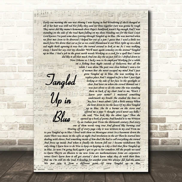 Bob Dylan Tangled Up in Blue Vintage Script Song Lyric Music Art Print