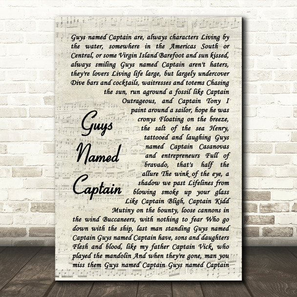 Kenny Chesney Guys Named Captain Vintage Script Song Lyric Music Art Print