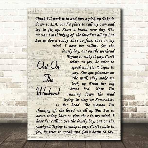 Neil Young Out On The Weekend Vintage Script Song Lyric Music Art Print