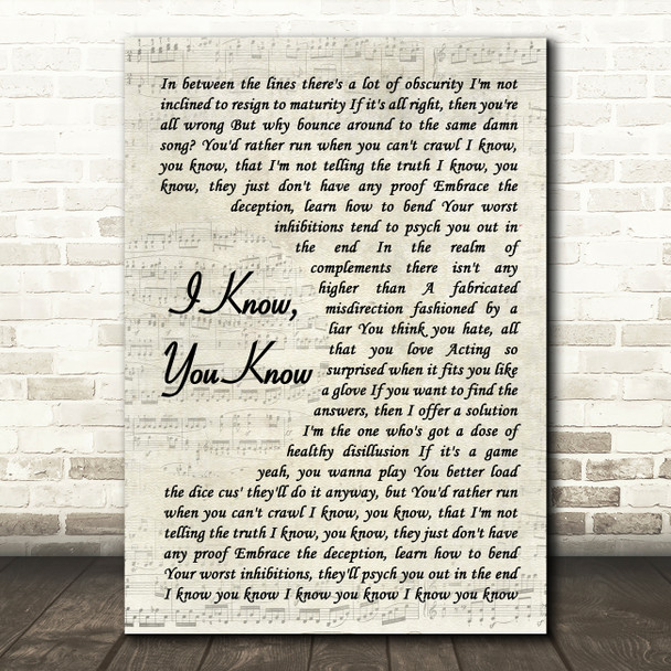 The Friendly Indians I Know, You Know Vintage Script Song Lyric Music Art Print