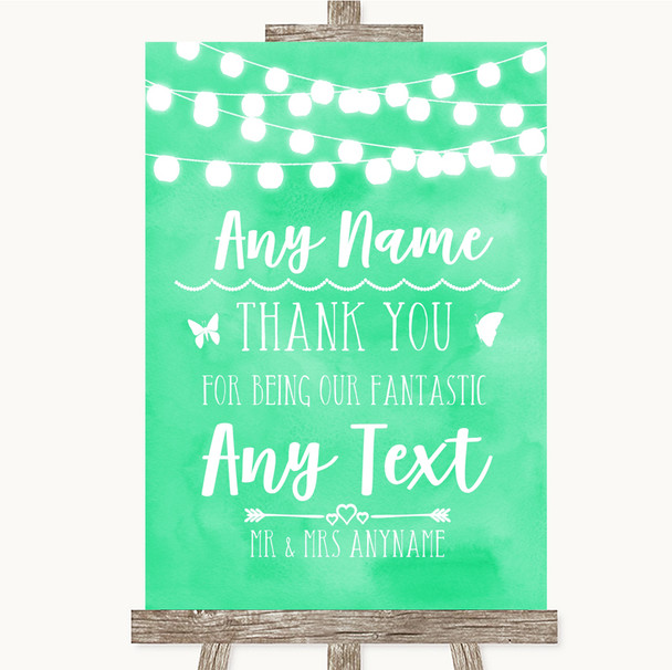 Mint Green Lights Thank You Bridesmaid Page Boy Best Man Wedding Sign