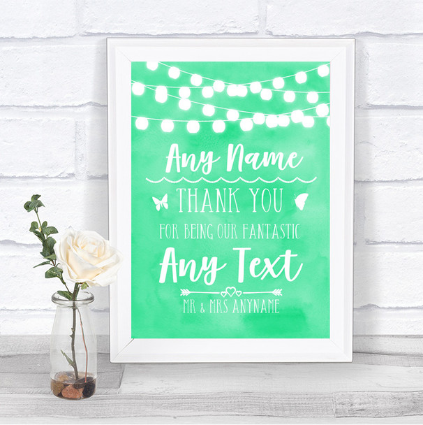 Mint Green Lights Thank You Bridesmaid Page Boy Best Man Wedding Sign