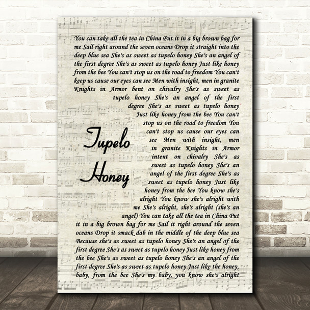 Van Morrison Tupelo Honey Vintage Script Song Lyric Music Art Print
