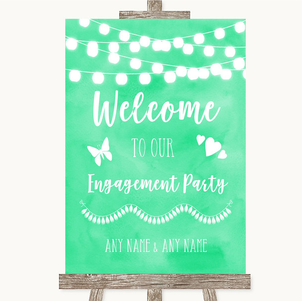 Mint Green Watercolour Lights Welcome To Our Engagement Party Wedding Sign