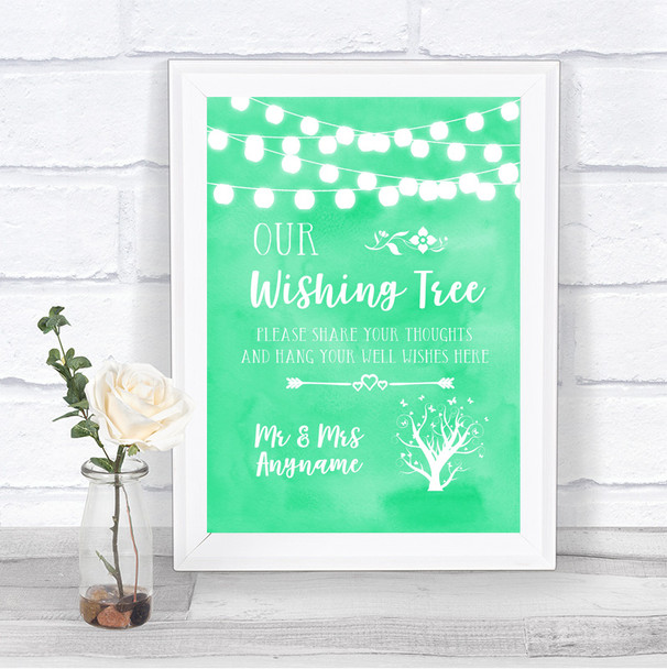 Mint Green Watercolour Lights Wishing Tree Personalized Wedding Sign