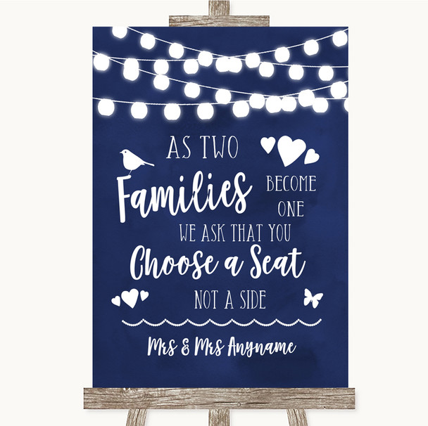 Navy Blue Watercolour Lights As Families Become One Seating Plan Wedding Sign