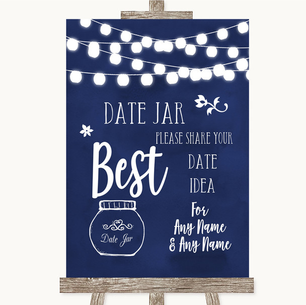 Navy Blue Watercolour Lights Date Jar Guestbook Personalized Wedding Sign