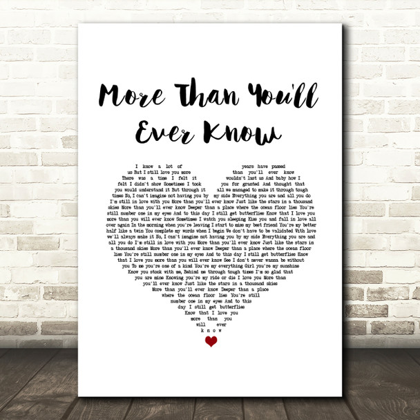 Boyz II Men More Than You'll Ever Know White Heart Song Lyric Music Art Print