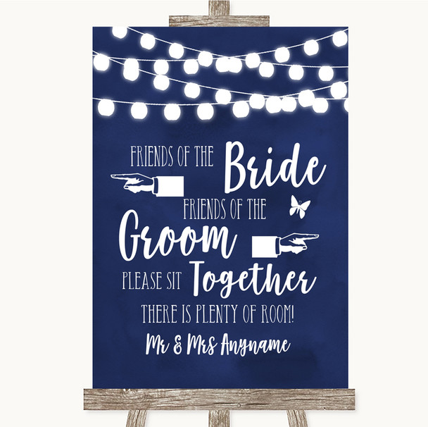 Navy Blue Watercolour Lights Friends Of The Bride Groom Seating Wedding Sign