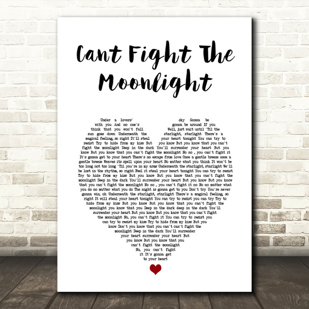 LeAnn Rimes Cant Fight The Moonlight White Heart Song Lyric Music Art Print