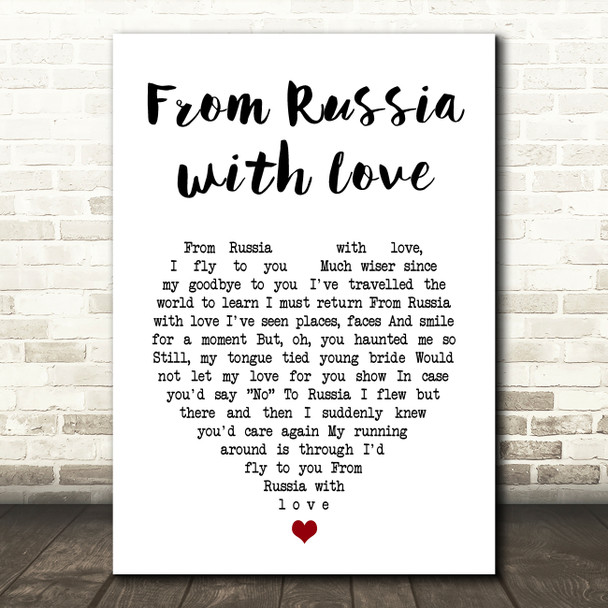 Matt Monro From Russia with Love White Heart Song Lyric Music Art Print