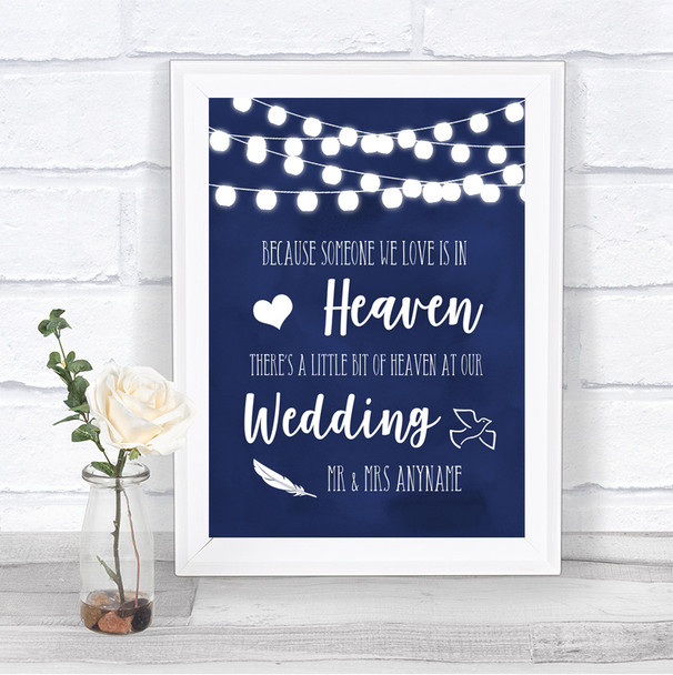 Navy Blue Watercolour Lights Heaven Loved Ones Personalized Wedding Sign