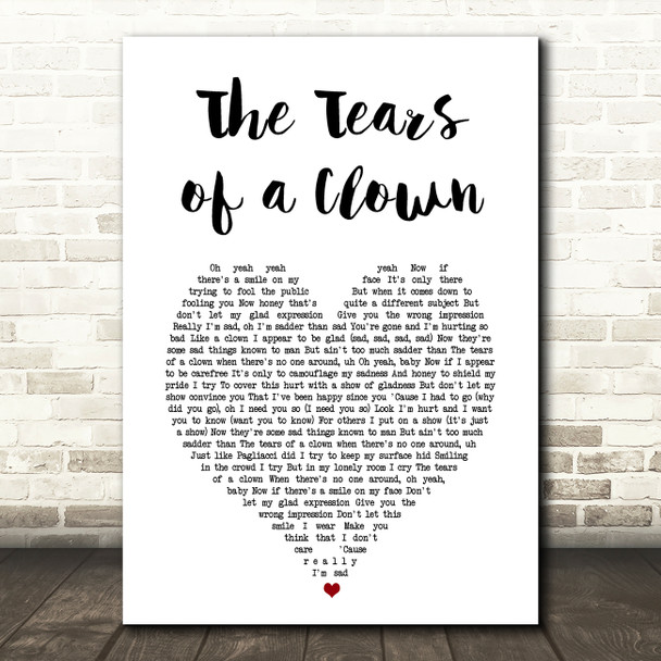 The Miracles The Tears of a Clown White Heart Song Lyric Music Art Print