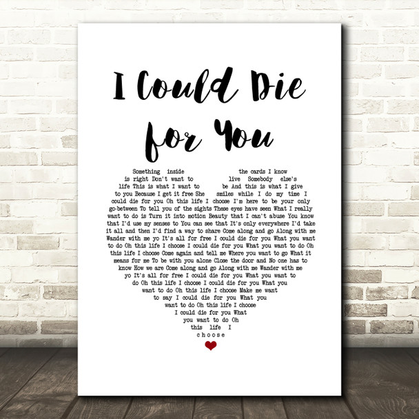 Red Hot Chili Peppers I Could Die for You White Heart Song Lyric Music Art Print