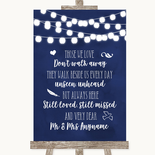Navy Blue Watercolour Lights In Loving Memory Personalized Wedding Sign