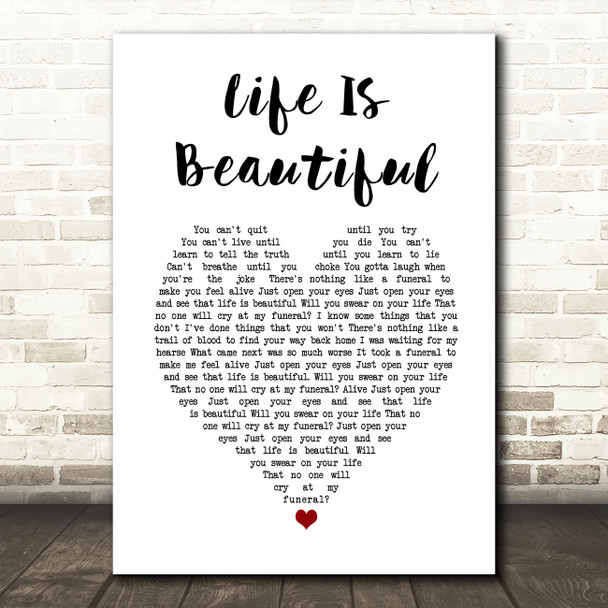 Sixx A M Life Is Beautiful White Heart Song Lyric Music Art Print