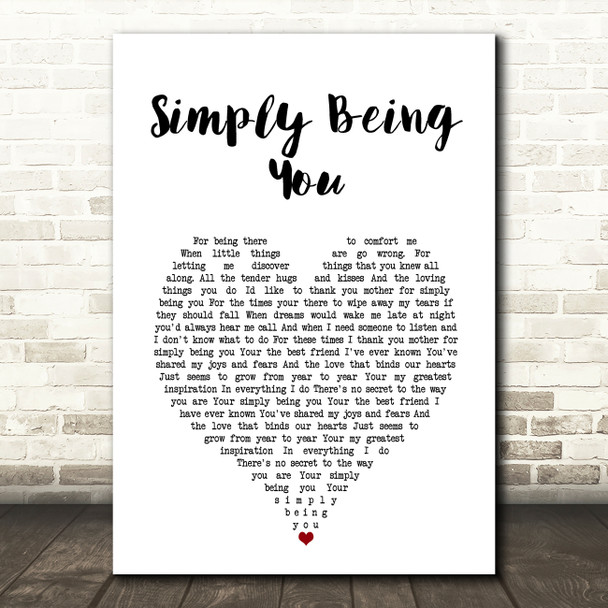 Isla Grant Simply Being You White Heart Song Lyric Music Art Print