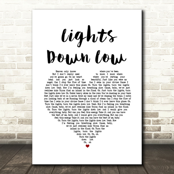 MAX Lights Down Low White Heart Song Lyric Music Art Print